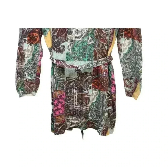 Sundance Cardigan Size Medium Multicolor Patchwork Paisley Linen Belted Artsy - Picture 11 of 12